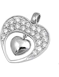 Sterling Silver Double Heart CZ Pendant Wholesale Love Charm Pure 925 New 20mm with 2mm Rope Chain