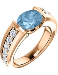 10K Rose Gold 9.00x7.00mm Oval Cut Sky Blue Topaz and Diamond Ring -- LIFETIME WARRANTY