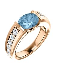 14K Rose Gold 9.00x7.00mm Oval Cut Sky Blue Topaz and Diamond Ring -- LIFETIME WARRANTY