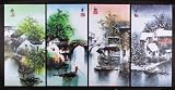Set of Four Wall Plaques - Large Size Four Seasons at The Water Village Canvas - Stretch Wall Art - Ready to Hang - Wall Decor