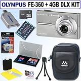 cheap Olympus FE360 8MP Digital Camera (Silver) + 4GB Deluxe Accessory Kit