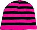 BEA 067 - Beanie / Schwarz & Neon Pinke Streifen