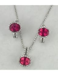 Earring and Pendant Set 1.0 K G VVS Diamonds and 7.6 K Tourmalinr Rubilite on 18K White Gold Made in Italy