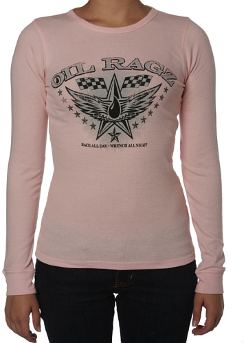 Oil Ragz F2-72-PINK-LG Pink Large Womens Racing Wings Long Sleeve Classic Thermal Shirt