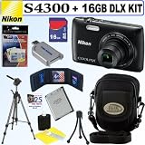 Nikon COOLPIX S4300 16 MP Digital Camera (Black) + EN-EL19 Battery + 16GB Deluxe Accessory Kit