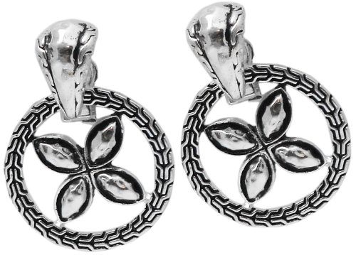 Trendy Silver Finished Rope & Flower Design Hoop Dangle Clip On Earrings
