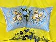 Blue and Yellow Roses 16" Zippered throw pillow set.