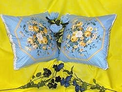 Blue and Yellow Roses 16" Zippered throw pillow set.