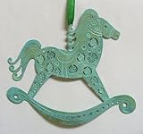 IMAGE OF Rocking Horse Original Brass Ornament with Patina Finish for Holidays and all Season Room Decoration Handmade in USA