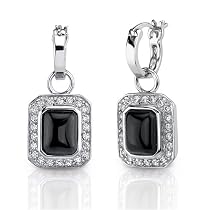 Red Carpet Splendor: Sterling Silver Celebrity Inspired Mini-hoops with Antique Style Black Onyx Dangle Earrings with CZ Diamonds