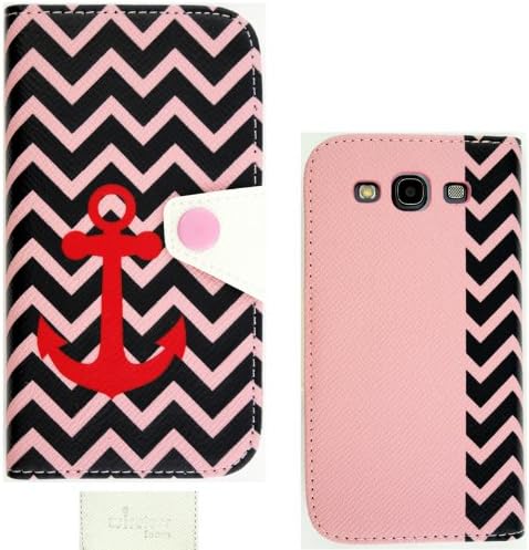 Wireless Fones TM Trendy Faux Leather Wallet Clutch Case for Samsung Galaxy S3/I9300 Anchor Chevron Design 1