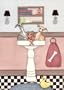 Italian greyhounds fill sink at bath time / Lynch folk art print