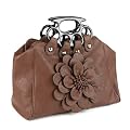 Flower Detail Fashion Tote Handbag Brown