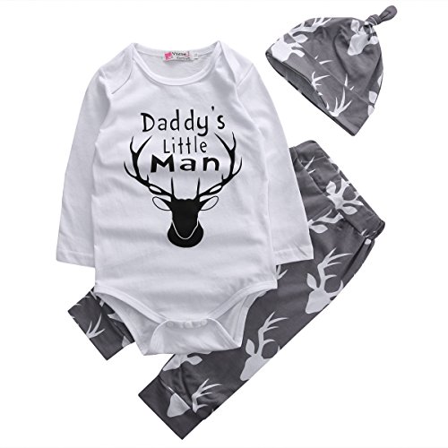 Baby Boys Daddy's Little Man Long Sleeve Bodysuit and Deer Pants Outfit with Hat