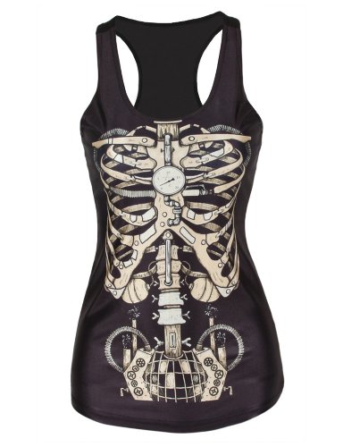 Pink Wind Womens Skeleton Skull Digital Printed Sleeveless T Shirt Vest Tank Tops (One Size, Skelecton)