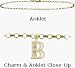 Diamond Initial B Yellow Gold 10 Charm Anklet