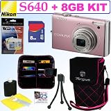 Nikon Coolpix S640 12.2MP Digital Camera (Precious Pink) + 8GB Accessory Kit