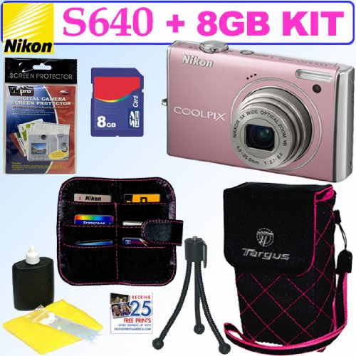Nikon Coolpix S640 12.2MP Digital Camera (Precious Pink) + 8GB Accessory Kit