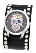 Nemesis # KSD925K Women's Black Wide Leather Band With Tatto Skull Watch