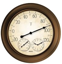 Springfield Precision Instruments 14" Metal Garden Thermometer with Clock and Hygrometer