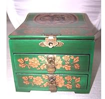 Vintage Chinese Jewelry Keepsake box W. Leather Surface