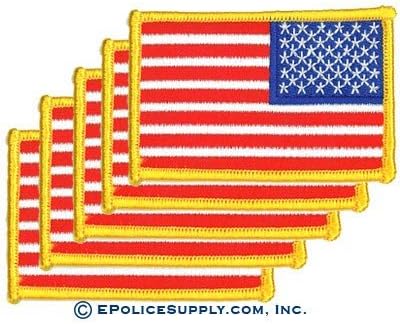2" x 3.25" Reverse American Flag with Bright Gold Border (5 PACK)