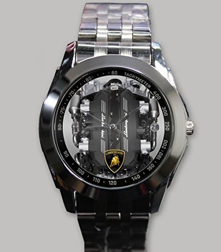 Custom Personality Engine Lamborgnini Super Car Wristwatch Silver Alloy Band