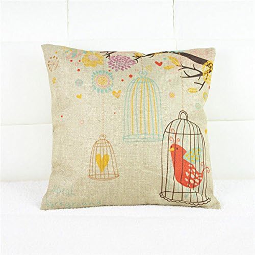 Lovers Throw Sofa Home Decor Pillow Case Cotton Linen Cushion Cover Valentines Pattern:Big Bird Cage