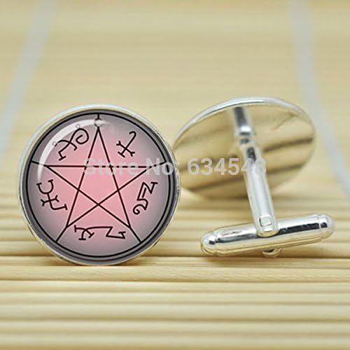 Pretty Lee Supernatural Devils Trap Pentagram Sigil Image Dean Winchester In Silver Cufflinks Glass Cabochon Cufflinks C3513