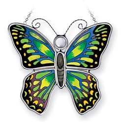 Amia 8262 Ornithoptera Paradisea Butterfly Suncatcher, Hand-painted Glass, 5-1/4-Inch W by 5-Inch L