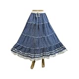 Boho Long Skirt Blue White 4 Tiered Cotton Skirt for Women 38"