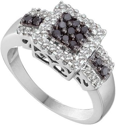14k White Gold Black Colored Diamond Womens Size 7 Square Cluster Cocktail Fine Ring 1/2 Cttw
