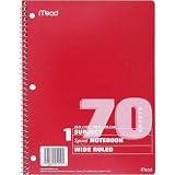 Mead Spiral 1-Subject Wide-Ruled Notebook, 1 Notebook, Color May Vary, Assorted Colors  (05510)