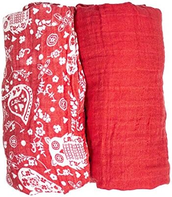 Babio Muslin &amp; Bamboo Cotton 2 Pack Baby Swaddle Blanket Set - 47 inch x 47 inch - Red/White