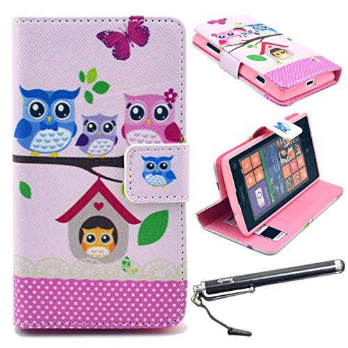 Lumia 520 Case, Nokia Lumia 520 Case, Speedtek OWL Pattern Premium PU Leather Wallet Flip Protective Skin Case with Magnetic Closure for Nokia Lumia 520 (2013) (Built-in Credit Card/ID Card Slot)