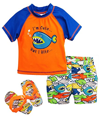 Wippette Toddler Boys Angry Fish Rash Guard Set, Orange, 4T