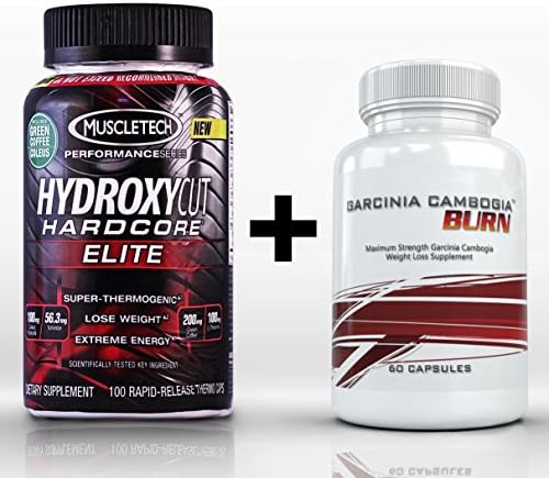 Hydroxycut Hardcore Elite (100 Capsules) & Garcinia Cambogia Burn (60 Capsules) - Professional Strength Fat Burning Combination. Improved Weight Loss Results vs. Using Each Product Individually