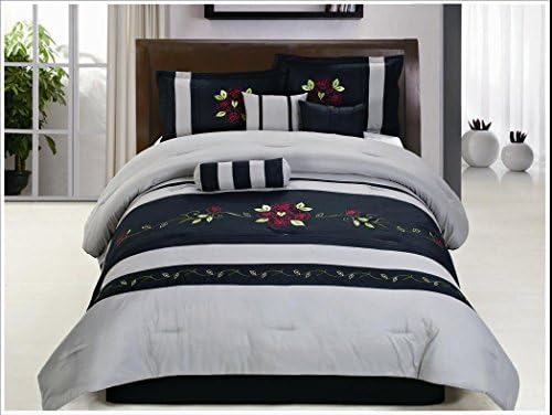 Free Shipping 15 Piece Luxury Home Fasion "Monte Carlo " Black Grey Embroidery King Size Comforter Set with Curtain Set on Sale