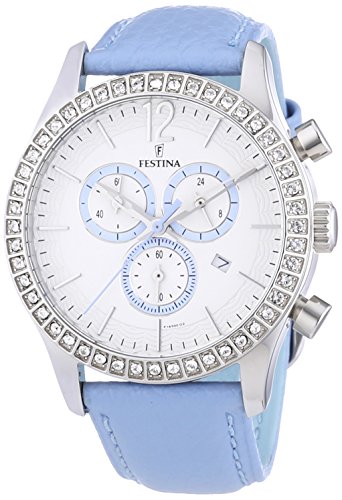 Festina Women's Trend F16590/2 Blue Leather Analog Quartz Watch with White Dial