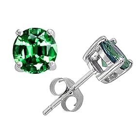 Buy 3.00 cttw 14K White Gold Plated 925 Sterling Silver Round Created Emerald Earring Studs by Finejewelers