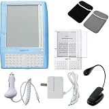 Ultimate Accessories Bundle for the eBook Reader Amazon Kindle (1st Generation): Blue Silicone Skin Case Cover, Car Charger, Wall / Travel / AC Adapter Charger, Black LED Clip-on Travel Gooseneck Light, Soft Reversible Black / Gray Neoprene Sleeve Case, and a LCD Screen Protector / Guard with Microfiber Cleaning Cloth