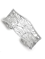 Sterling Silver Abstract Design 21mm Cuff Bangle, Best Quality Free Gift Box Satisfaction Guaranteed