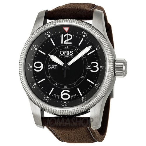 Oris Big Crown Timer Black Dial Brown Leather Mens Watch 735-7660-4064LS