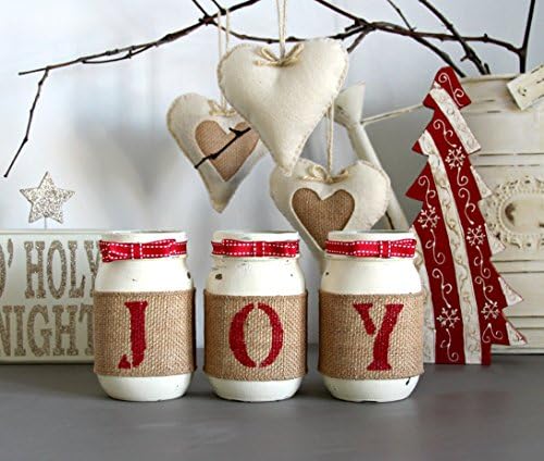 Rustic Christmas Table Decorations,Old White and Red Home Decor