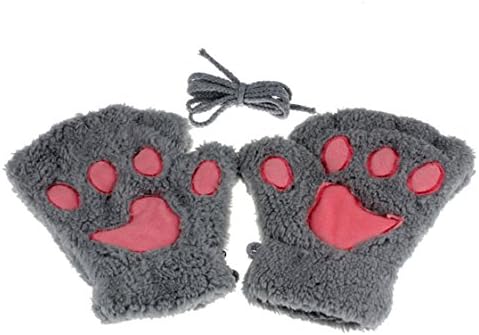 TOOPOOT(TM) Womens Cat Claw Paw Mitten Plush Glove Gift Winter Half Finger Lovely Glove (Gray)