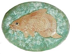 Ceramic Carp Fish Oval Tray / Platter - Symbol of Prosperity
