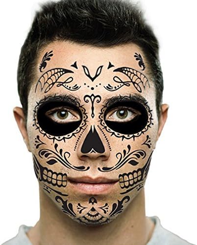 Black Web Sugar Skull Day of the Dead Temporary Face Tattoo Kit: Men or Women - 2 Kits by CA Tattoos