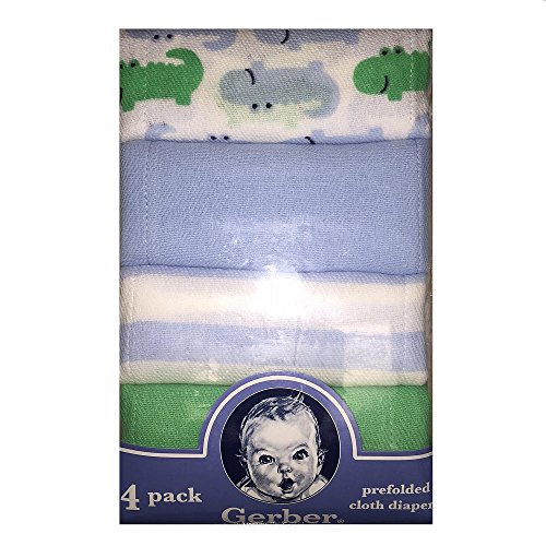 Gerber Boys 4 Pack Alligator Print Prefold Diaper Burp Cloths