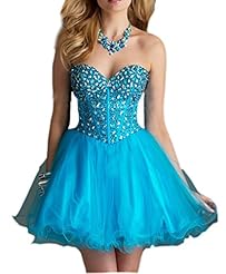 Cocktail Short Sweetheart Satin/Tulle Backless Lace-Up Beaded Crystal Evening Dress/Homecoming Dress/Prom Dress/Wedding Party Dress 