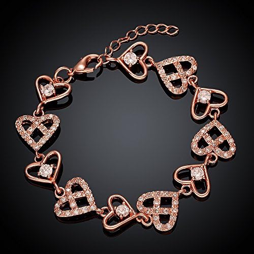 Parati(TM) Heart Charm Crystal Rose Gold Plated Bracelet Fashion Jewelry Gifts for Women Girls 6.69"